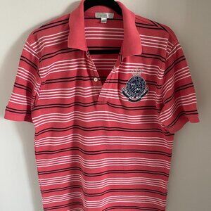 BOSSINI PREMIUM Men Polo Shirt Pink with Stripes Embroidery Logo Cotton Sz L